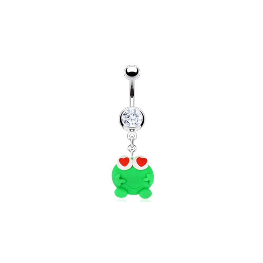 Bauchnabelpiercing mit Frosch-Anhänger aus gehärtetem Ton mit Herz-Augen