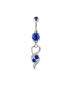 Bauchnabelpiercing Herzform mit blauen und weissen Kristallen