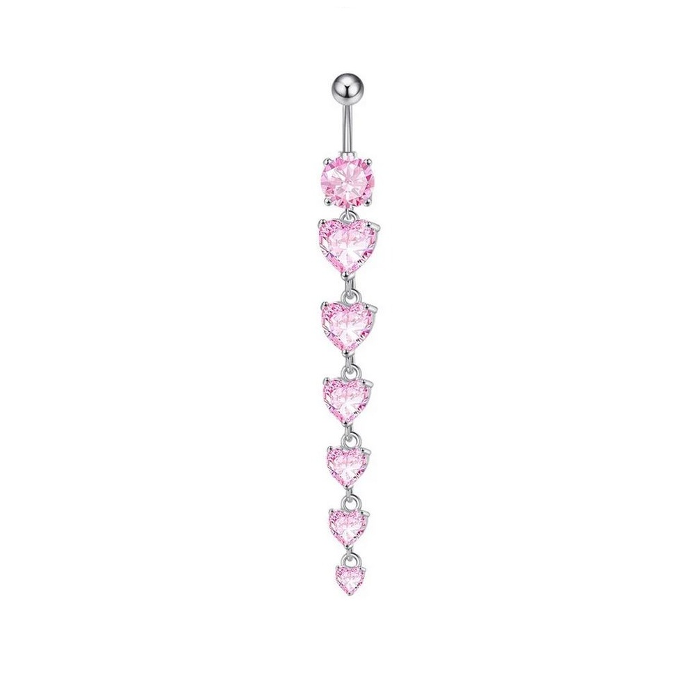 Bauchnabelpiercing mit Herz-Anhänger – Elegante Herz-Kaskade Rosa