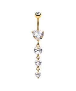 Bauchnabelpiercing mit Herz Kristall und Herz Anhängern mit goldfarbiger Beschichtung