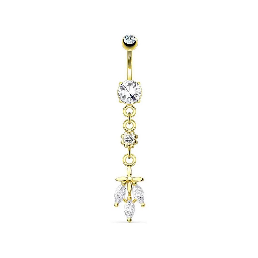 Bauchnabelpiercing mit Kreuz und 3 Kristallen mit goldfarbiger Beschichtung