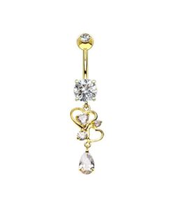 Bauchnabelpiercing Doppelherz mit Kristallen – Goldbeschichtet