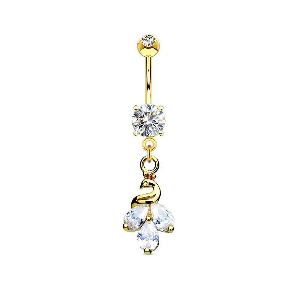 Bauchnabelpiercing Pfau mit Kristallen – Goldbeschichtet