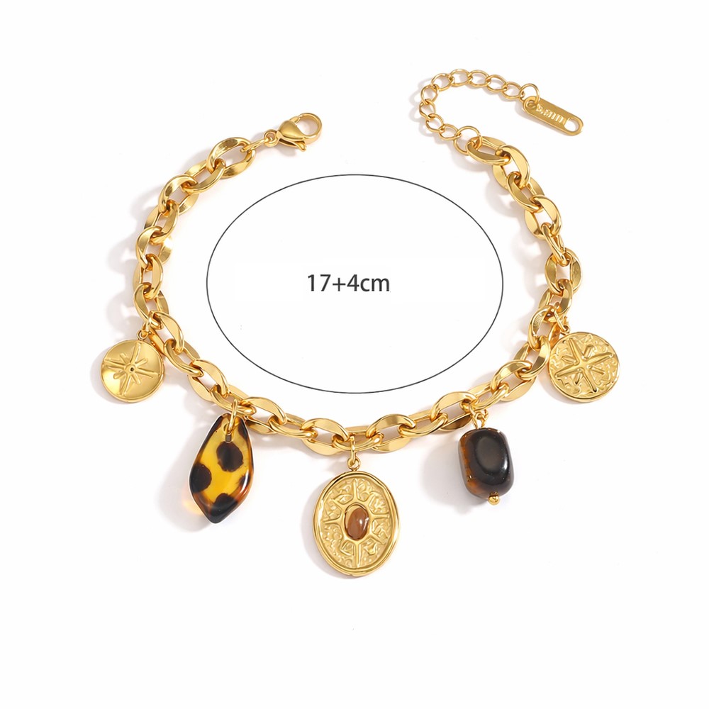 Charm Armband – Edelstahl vergoldet – Anhänger mit Naturstein & Ornamenten