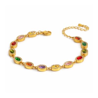 Multicolor Zirkonia Armband – Gold PVD-beschichtet – langlebig & hypoallergen mit ovalen Kristallen