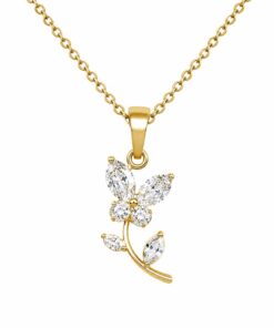 Halskette mit Schmetterlingsblumen-Anhänger 18 Karat vergoldet