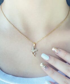 Halskette mit Schmetterlingsblumen-Anhänger 18 Karat vergoldet