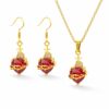 Schmuckset Herz mit Dornen – Ohrringe und Halskette mit rotem Kristall | silberfarben / goldfarben