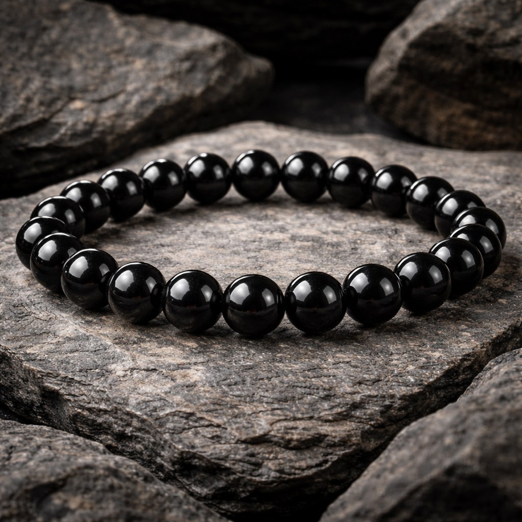 Obsidian Armband – Schwarzer Naturstein | 8 mm Perlen | Elastisch