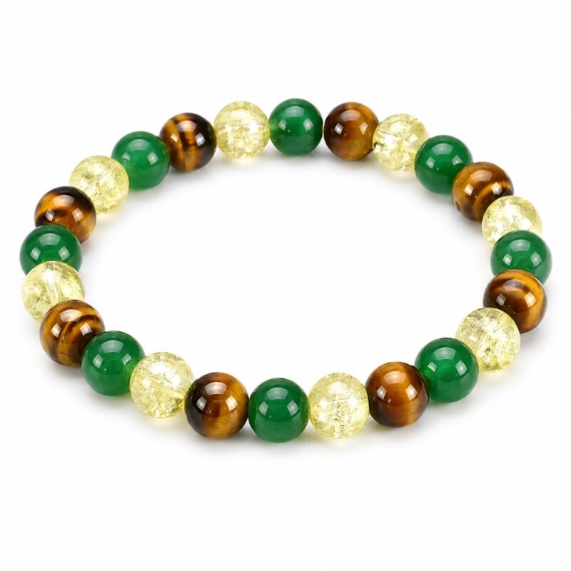 Kraftstein Armband Tigerauge, Grüner Aventurin & Quarz - Glück, Schutz & Balance