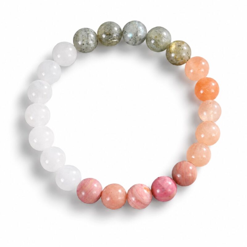 Kraftstein Armband - Labradorit, Mondstein & rosa Natursteinen – Selbstliebe, Harmonie & Herzenergie