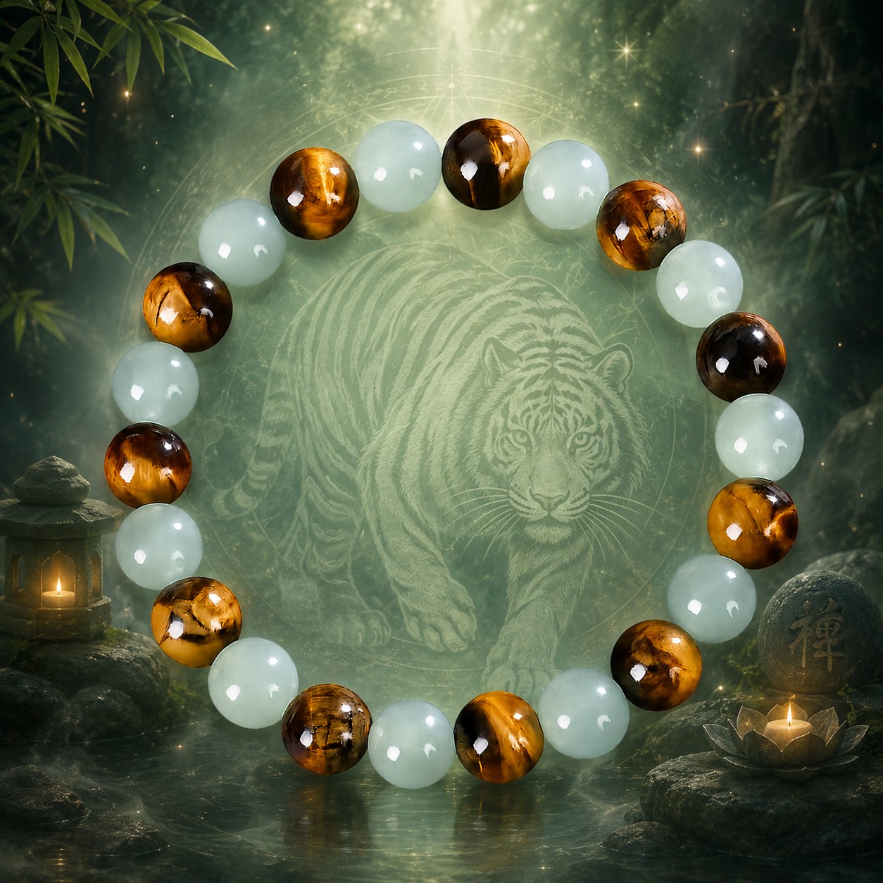 Kraftstein Armband – Tigerauge & Grünem Aventurin – Erfolg, Glück & Wohlstand