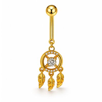 Bauchnabelpiercing Traumfänger Gold mit Zirkonia & Federn
