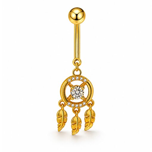 Bauchnabelpiercing Traumfänger Gold mit Zirkonia & Federn