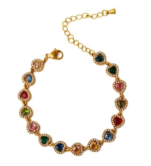 Armband Multicolor mit Zirkonia Herzen – 18K Gold PVD beschichtet – Elegant