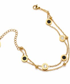 Damenarmband mit 18K Gold PVD beschichtet – Doppelreihiges Design Schwarz/Weiß