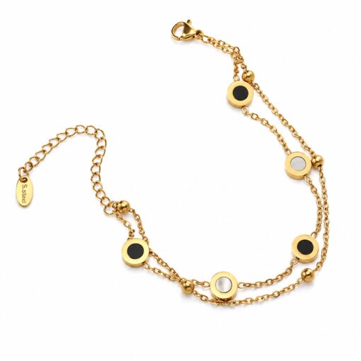Damenarmband mit 18K Gold PVD beschichtet – Doppelreihiges Design Schwarz/Weiß
