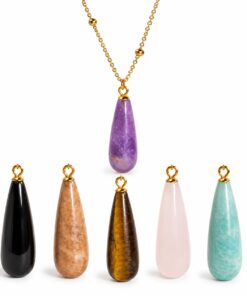 Naturstein Tropfenkette „Energy Drop“ – goldfarbene Edelstahlkette mit echtem Naturstein