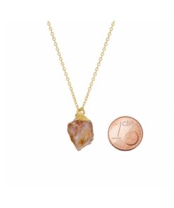 Natürliche Kristallkette mit Citrin Rohstein-Anhänger in goldfarbener Fassung