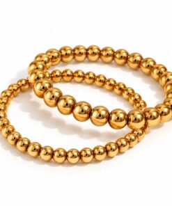 Perlenarmband – Edelstahl 304 mit 18 Karat Echtgold-PVD-Beschichtung | 5 mm oder 6 mm