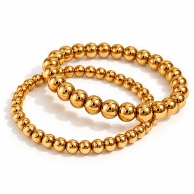 Perlenarmband – Edelstahl 304 mit 18 Karat Echtgold-PVD-Beschichtung | 5 mm oder 6 mm