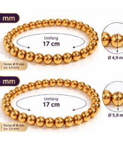 Perlenarmband – Edelstahl 304 mit 18 Karat Echtgold-PVD-Beschichtung | 5 mm oder 6 mm