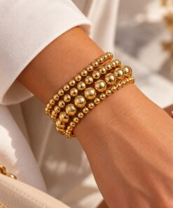 Perlenarmband – Edelstahl 304 mit 18 Karat Echtgold-PVD-Beschichtung | 5 mm oder 6 mm