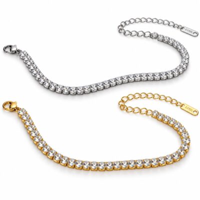 Tennisarmband mit Zirkonia in 304 Edelstahl und 18K Echtgold-PVD-Beschichtung