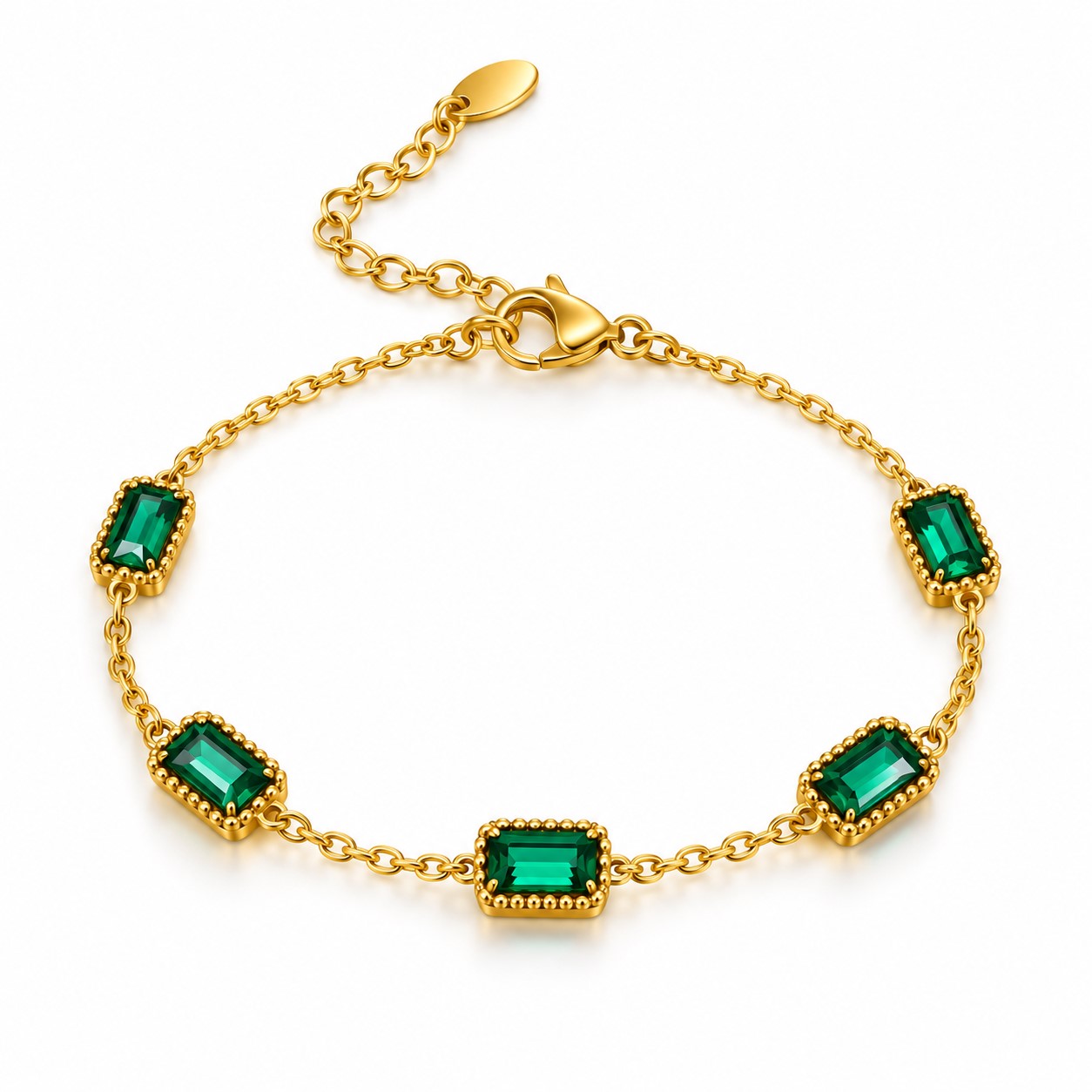 Emerald Five – Armband mit grünen Zirkonia & 18K Gold PVD