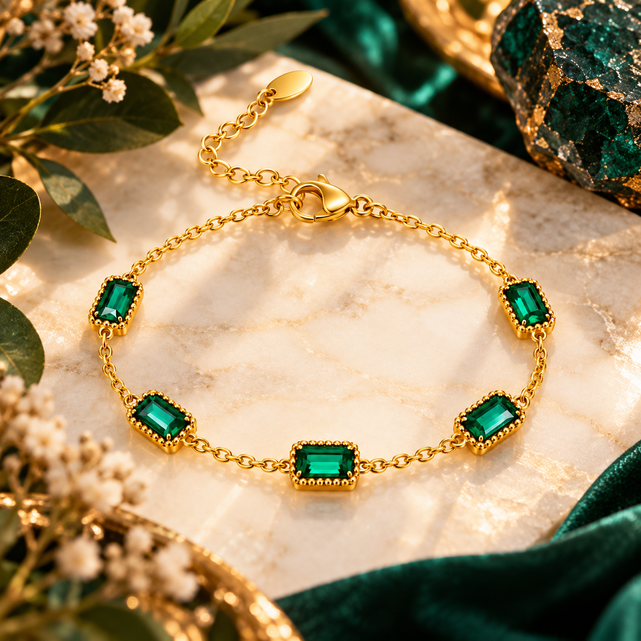 Emerald Five – Armband mit grünen Zirkonia & 18K Echtgold-PVD-Beschichtung – Bild 2