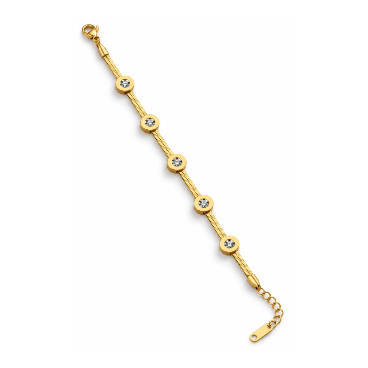 Golden Five – Schlangenketten-Armband mit 5 Kristallen | 18K Gold PVD